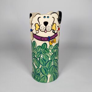 Vintage Three Sided Dog Vase Studio Pottery Handmade Signed Candace Reiter PNW